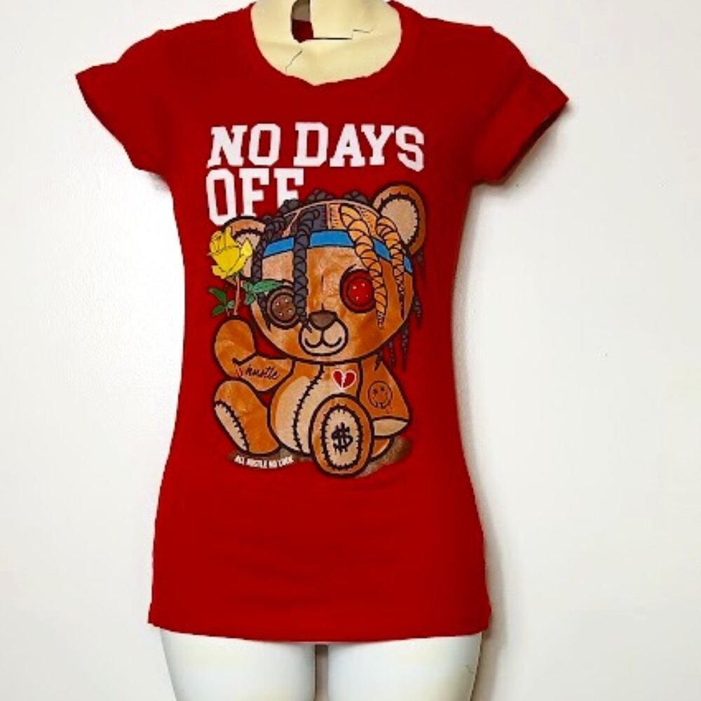 3FORTY NO DAYS OFF WOMAN RED GRAPHIC TEE SIZE MEDIUM